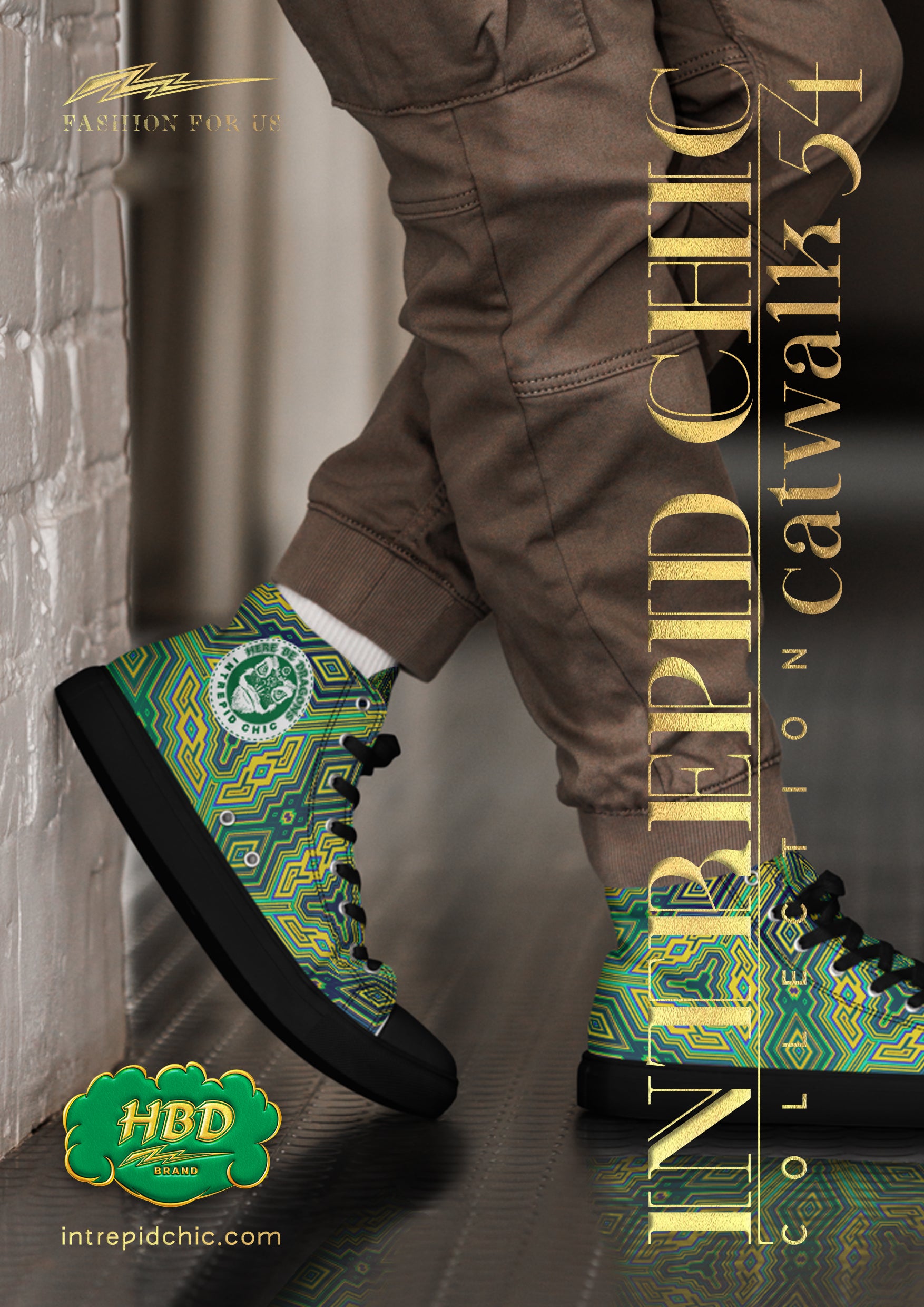 Men’s high top canvas shoes: Green Cube