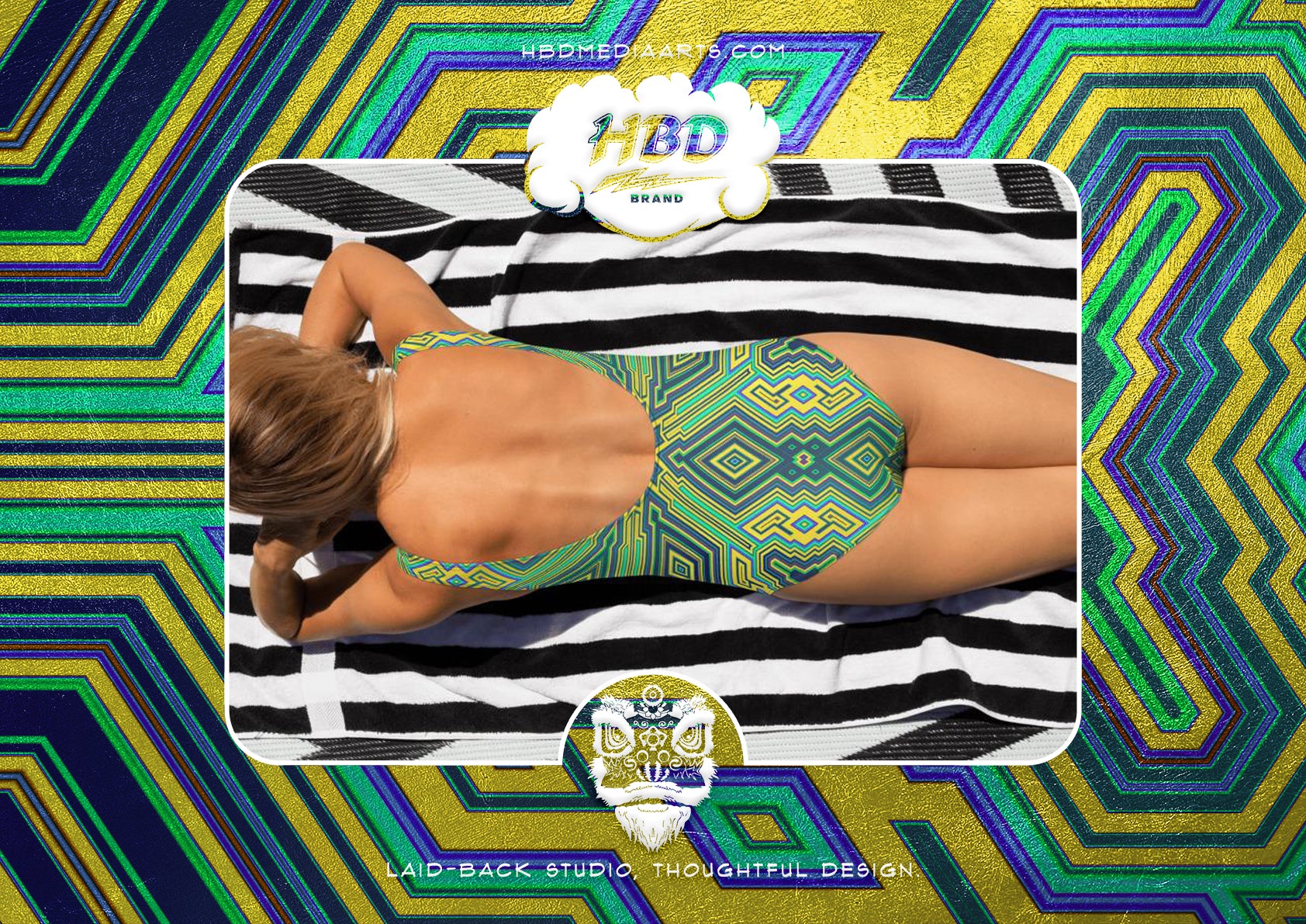 One-Piece Swimsuit: Green Cube