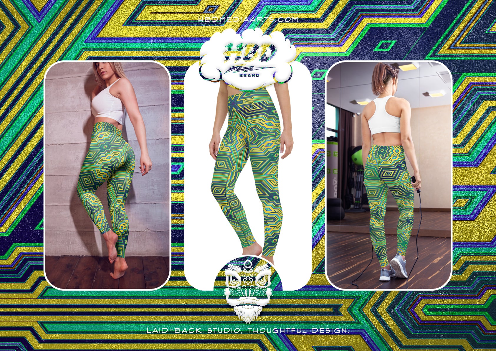 Yoga Leggings: Green Cube