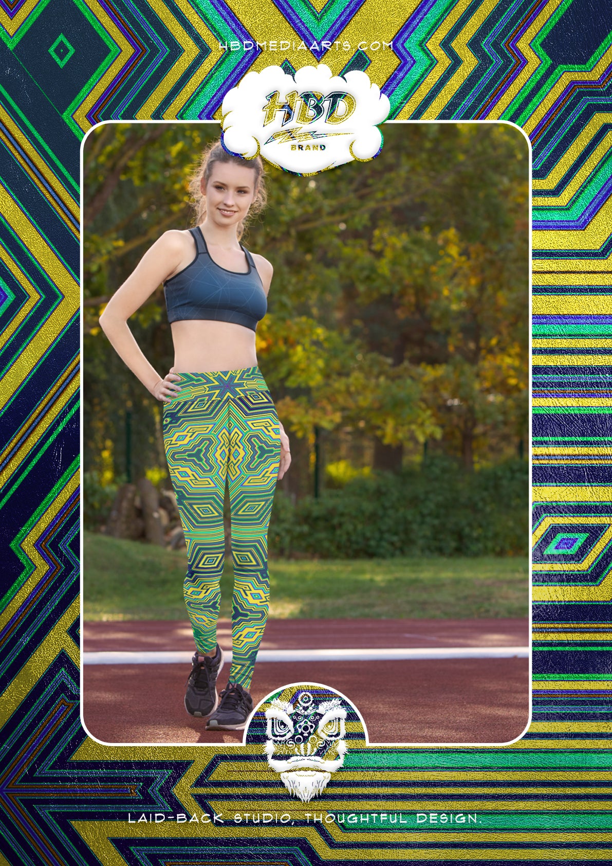 Yoga Leggings: Green Cube